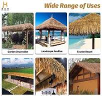 Anti-UV Fire Retardant Waterproof Palm Thatch Rolls Straw Thatched Roof for  Tiki Hut