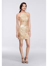 Geometric Sequin Halter Mini Dress David S Bridal