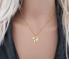 Globe Necklace Earth Necklace Gold Globe Pendant World Map Necklace Sterling Silver World Necklace Wanderlust Necklace Gifts For Her In 2021 World Necklace World Map Necklace Interlocking Circle Necklace