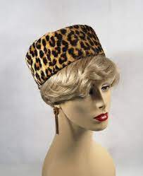 Vintage 1960s Faux Fur Hat Leopard Pillbox Hats Vintage Hat Hairstyles 60s Women