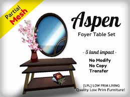 Shop our best selection of mudroom & entryway furniture plus foyer & hallway tables to reflect your style and inspire your home. Second Life Marketplace Aspen Foyer Table Set Console Table Mirror Vase Floral Arrangement Books Side Table