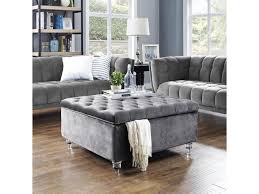 Shop large square cocktail table from pottery barn. Hugo Grey Velvet Storage Ottoman Oversized Cocktail Coffee Table Square Tufted Lucite Legs Inspired Home Newegg Com