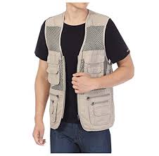 Mens Mesh Fishing Vest Photography Work Multi Pockets Outdoors Journalists Vest Jacket W Khaki X Large