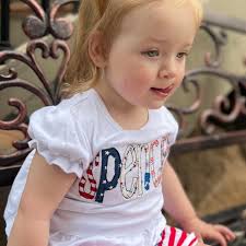 4th of July Patriotic Girls Applique Name Red Shirt Summer 12 Months  18months 2t 3T Girls 4 5 6 8 10 Tank Top Ruffle Sleeves Flag