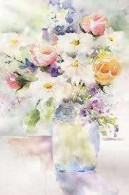 Soft Bouquet Flowers Vase Roses Daisies Print From Original Etsy In 2021 Flower Bouquet Painting Floral Watercolor Original Watercolor Painting