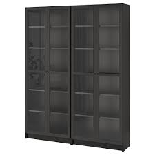Billy Oxberg Bookcase Black Brown Glass 63x11 3 4x79 1 2 Ikea Bookcase With Glass Doors Glass Bookcase Billy Bookcase