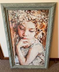 Decoupage paper pensive girl table makeover