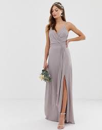 This Stunning Grey Bridesmaid Exclusive Cami Wrap Maxi Fishtail Dress From Tfnc Is Perfect For A Brides Maxi Dress Prom Maxi Wrap Dress Grey Bridesmaid Dresses