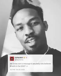 Khabib’s response to a clip from last year where Jon Jones said he was one  of his top 5 MMA fighters of all time., (via @rmc_sportcombat,  jonnybones/IG)