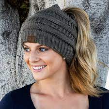 Soft Knit Ponytail Beanie In 2021 Knitted Hats Ponytail Hat Crochet Ponytail Beanie