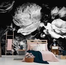 Bedroom Black And White Floral Wallpaper Peony Flower Wallpaper Self Adhesive Wall Decor Black And White Floral Clipart Floral Art Dark Mural Decoracao Casas Arte