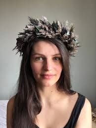 Gothic Wedding Head Wreath, Dried Flower Crown