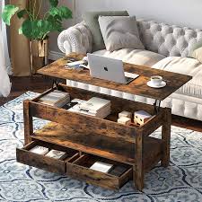 The curves of the base are contrasted by the straight lines and gleaming chrome of the supports. Buy Rolanstar Coffee Table Lift Top Coffee Table With Drawers And Hidden Compartment Retro Central Table With Wooden Lift Tabletop For Living Room Rustic Brown Online In Uae B08sbj45mn