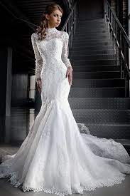 Mermaid Lace Wedding Dresses With High Neck Long Sleeves At Bling Brides Bouquet November Wedding Dresses Trumpet Wedding Dress Bling Wedding Dress