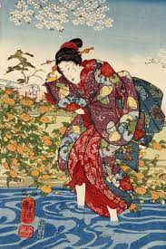 utagawa kuniyoshi a woman by the shore fording a river 日本画 日本美術 絵