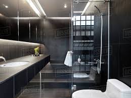 We have a wide range of contemporary vanity lighting that fit your current filtered choice of black. Black Tile Modern Bathroom With Glass Shower Stock Photo Dissolve