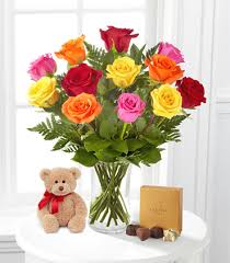 Maybe you would like to learn more about one of these? Mixed Color Roses With Teddy Bear And Chocolates