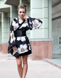 Kimono Inspired Evening Dress Home Featured Dresses Japanese Kimono Japanese Kimono Style Silk Kimono Fashion Long Sleeve Casual Dress Japanese Dress