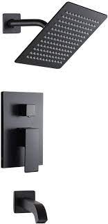 Shower tub combo is a type of bathroom fixture that places a shower head over a bathtub. Pop Black Shower Faucet Set With Tub Spout Bathroom Luxury Rain Mixer Shower System Wall Mounted Rainfall Shower Combo Set Single Handle Tub And Shower Trim Kit With Rough In Valve