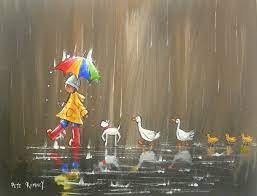 pete rumney art original canvas painting colourful umbrella fun 14 034 x18 ducks coloriage de dragon