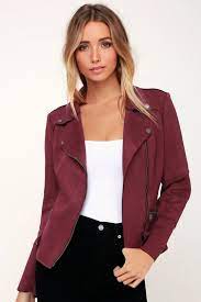 Life And Times Burgundy Suede Moto Jacket Burgundy Jacket Outfit Coloured Denim Jacket Vegan Suede Jacket