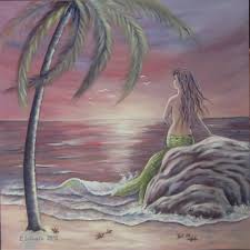 Am strand und vom strand. Acrylgemalde Meerjungfrau Am Strand Kunst