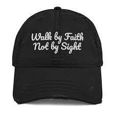 Walk By Faith Not By Sight Hat Christian Quote Popular Phrases Distressed Baseball Cap Black At Amazon Men S Clothing Store Dad Hats Mom Hats Christian Hats