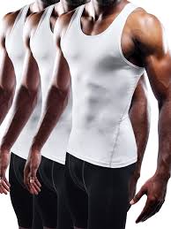 Neleus Mens Athletic 3 Pack Compression Tank Top Dry Fit Undershirts White M Eur L