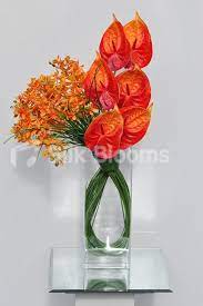 Petoria Table Artificial Fresh Touch Orange Dendrobium Orchid And Red Anthurium Flor Artificial Flowers Wedding Flower Arrangements Artificial Flower Bouquet