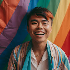 Portrait Of A Young Asian Man Smiling With Rainbow Flag In The Background  Stock Photo, Picture and Royalty Free Image. Image 202236085.
