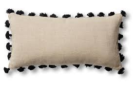 Black And White Lumbar Pillow With Tassels Mini Tassel 10x20 Lumbar Pillow Black Linen Products In 2019 Black Linen Grey Throw Pillows Pillows