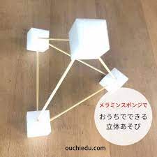メラミンスポンジと竹ぐしで知育あそび 算数でおなじみ 粘土と竹ひご の立体をつくろう ouchiedu あそび 算数 知育