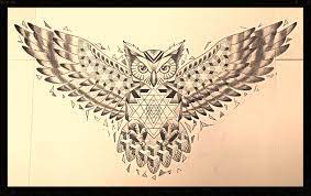 Sacred Geometry Owl Chest Piece Tattoo Dotwork Black And Grey Geometric Sri Yantra Geometric Owl Geometric Owl Tattoo Sacred Geometry Tattoo