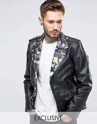 Image 1 Of Reclaimed Vintage Leather Biker Jacket With Floral Collar Vintage Clothing Men Mens Leather Jacket Biker Mens Leather Clothing