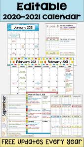 2020 2021 Calendar Printable And Editable In Bright Colors With Free Updates In 2020 School Calendar Math Packets Summer Math Packet