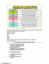 Adjective Order Language English Grade Level 5 School Subject English As A Second Language Esl Main Order Of Adjectives Adjectives English Writing Skills