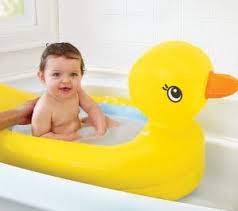 Rubber duck bath tub squeeze play toy squeeker stars wings orange white yellow. Perfect Baby Bath In 7 Steps Baby Tub Baby Bath Tub Inflatable Duck Tub