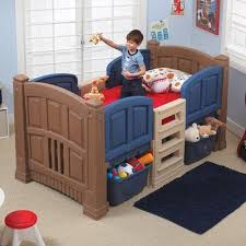 Step2 Twin Low Loft Bed With Storage Color Brown Blue Kid Beds Low Loft Beds Kids Twin Bed
