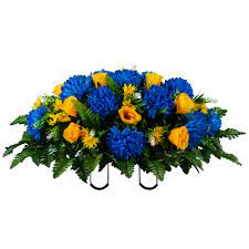 Maybe you would like to learn more about one of these? Sympathy Silks Artificial Cemetery Flowers Blue Mum And Yellow Rose Saddle For Headstone Walmart Com Walmart Com