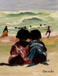 Dos negritos, cuadro original, Óleo sobre Papel, comprar cuadros