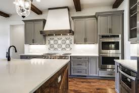 Gray Kitchen Cabinets White Countertops Wood Island Kitchen Rustic Interior Des Interior Design Kitchen Interior Design Kitchen Rustic Interior Design Rustic