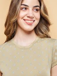 Enamor Olive Green Cotton Floral Print Lounge T-Shirt