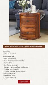 Friant Rustic Solid Wood 2 Drawer Round End Table End Tables Table Barrel Table