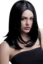 Smiffys Collezione Fever Parrucca Sophia, nero, lunga a strati con riga nel  mezzo, 43cm