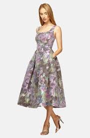 Kay Unger Floral Print Midi Fit Flare Dress Nordstrom Tea Length Dresses Dresses Fit Flare Dress