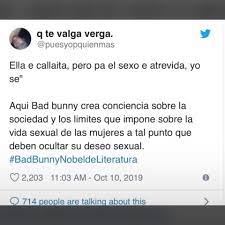 Bad bunny gana el premio nobel de literatura popular las redes se revolucionan y exigen la entrega de este galardón bad bunny / dia dipasupil/vmn19 (getty images) uno de los artistas que ha intrigado al mundo de la música en los últimos años y que ha visto cómo su popularidad se dispara, día tras día, por sus canciones es bad bunny.todo. 15 Pruebas De Que Bad Bunny Es Un Gran Candidato Al Nobel De Literatura Erizos