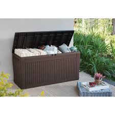 Keter Comfy 71 Gal Resin Deck Box 231319 The Home Depot Outdoor Storage Outdoor Deck Storage Box Outdoor Storage Boxes