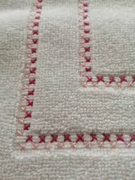 3 Pieces Of Pink Flowered Hand Embroidered Bath Mat Set Cross Stitch Bath Towels Bath Mat Set Pink Flowers Embroidery Towels In 2020 Hand Embroidered Bath Mat Sets Cross Stitch