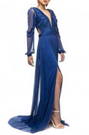 Mini dress in georgette di pura seta nelle nuove stampe esclusive d'ispirazione jungle. Abito Lungo Blu In Georgette Di Seta