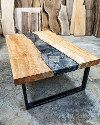 Maple Silver River Table Coffee Table Live Edge Dining Table Wood Resin Table